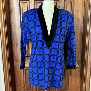 Vintage Michael Carrie Top Shirt Medium Black and Blue